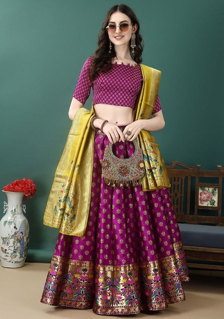 Purple Emboridered Blended Lehenga Choli - Indya