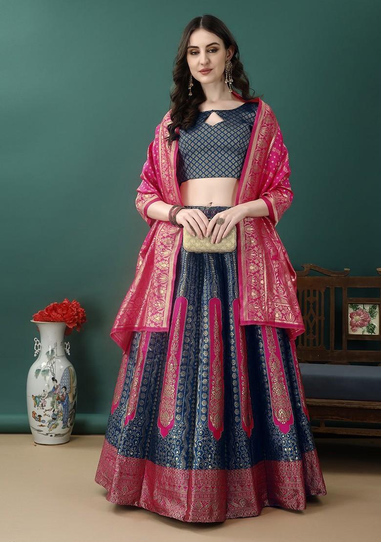 Blue Emboridered Blended Lehenga Choli - Indya