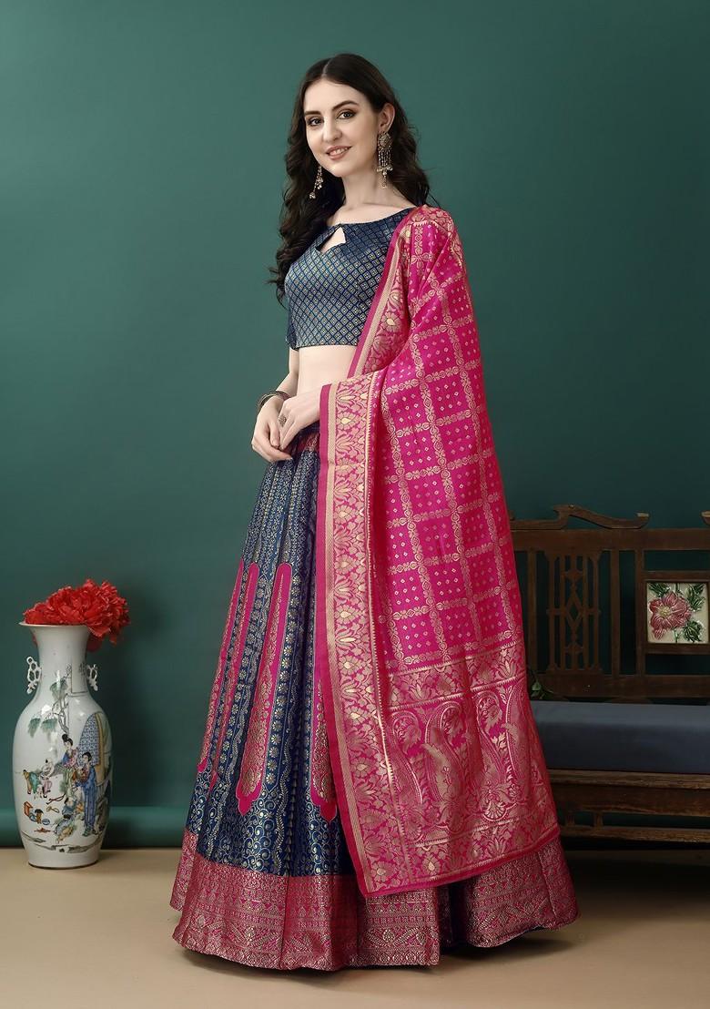 Blue Emboridered Blended Lehenga Choli - Indya