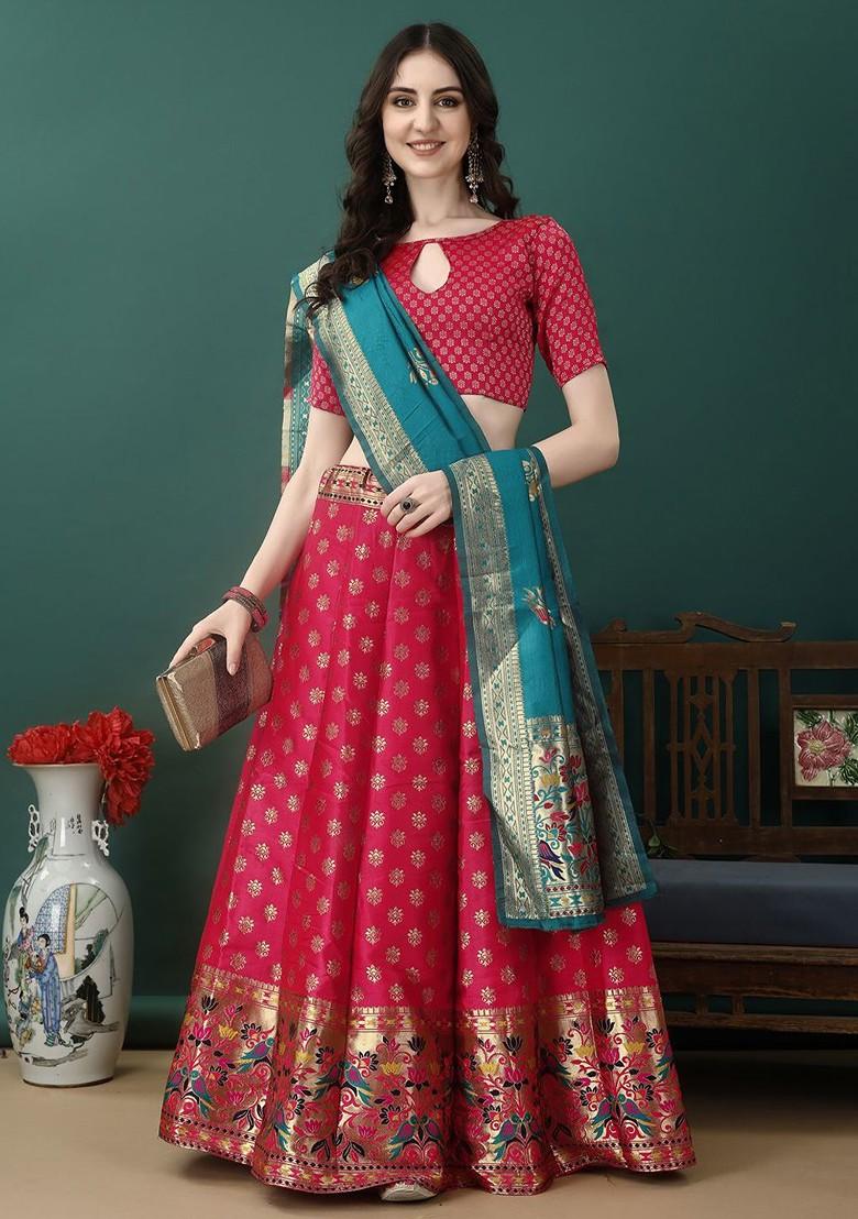 Pink Emboridered Blended Lehenga Choli - Indya