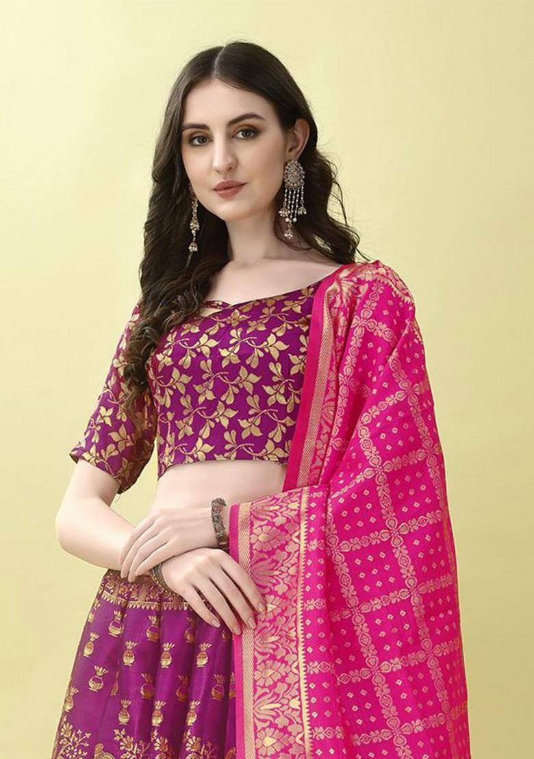 Purple Emboridered Blended Lehenga Choli - Indya