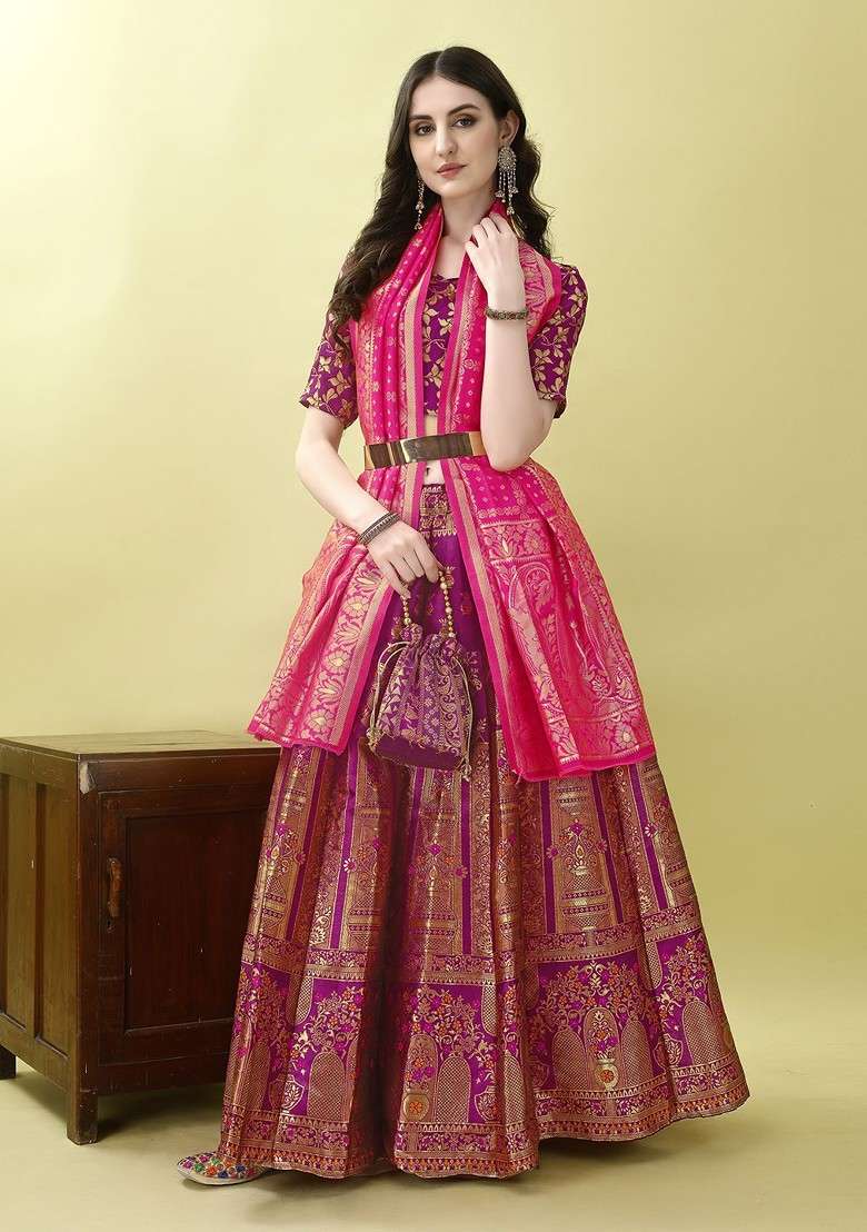 Purple Emboridered Blended Lehenga Choli - Indya