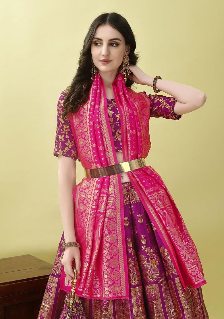 Purple Emboridered Blended Lehenga Choli - Indya
