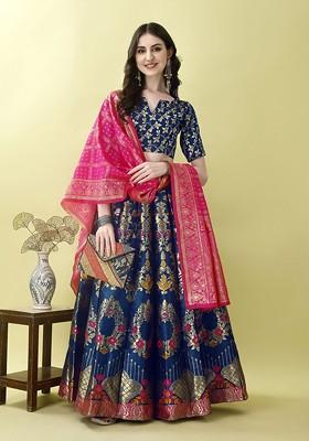 Blue Zari Work Blended Lehenga Choli
