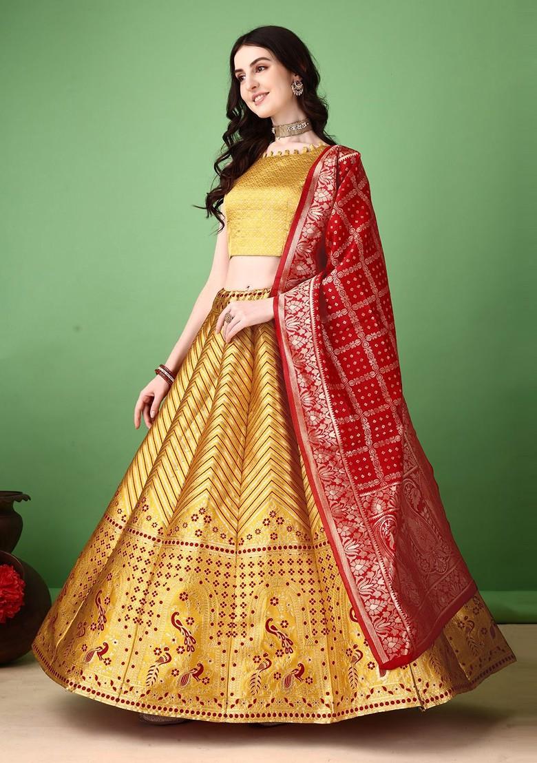 Gold Emboridered Blended Lehenga Choli - Indya