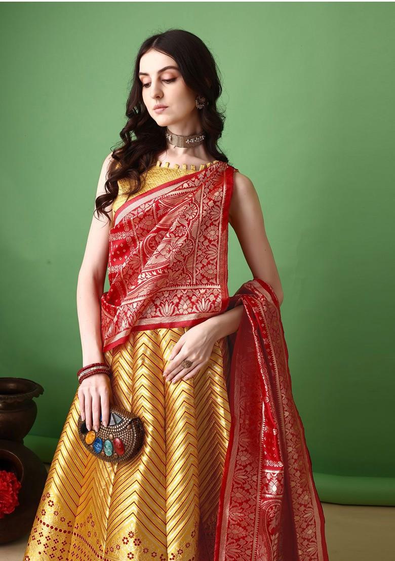 Gold Emboridered Blended Lehenga Choli - Indya