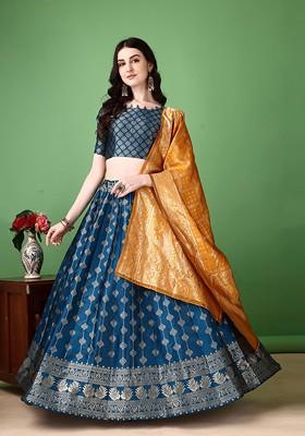 Navy Blue Emboridered Blended Lehenga Choli