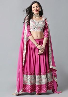 Pink Printed Blended Lehenga Choli