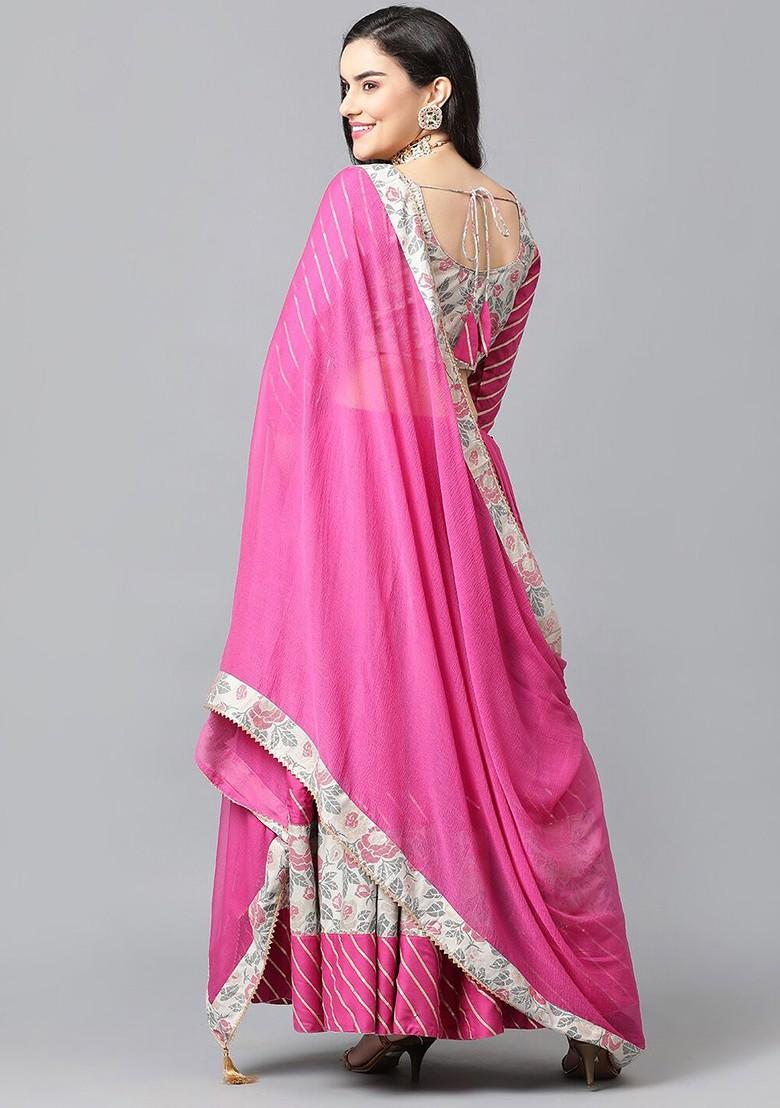 Pink Printed Blended Lehenga Choli