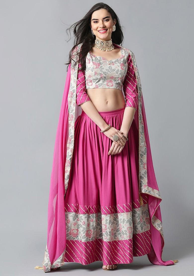Pink Printed Blended Lehenga Choli