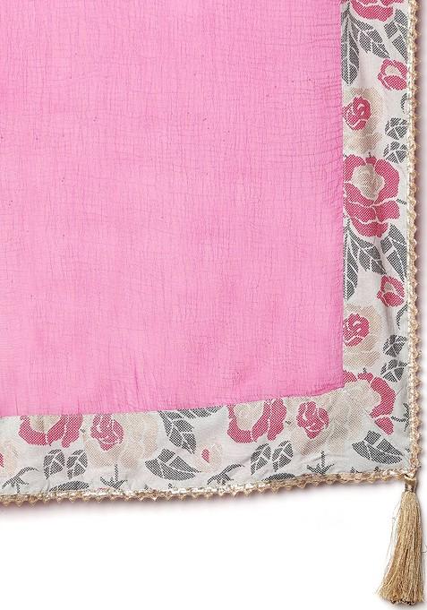 Pink Printed Blended Lehenga Choli