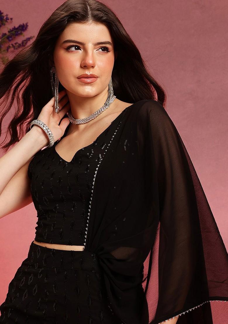 Black Embellished Blended Lehenga Choli