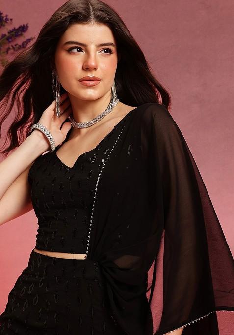 Black Embellished Blended Lehenga Choli