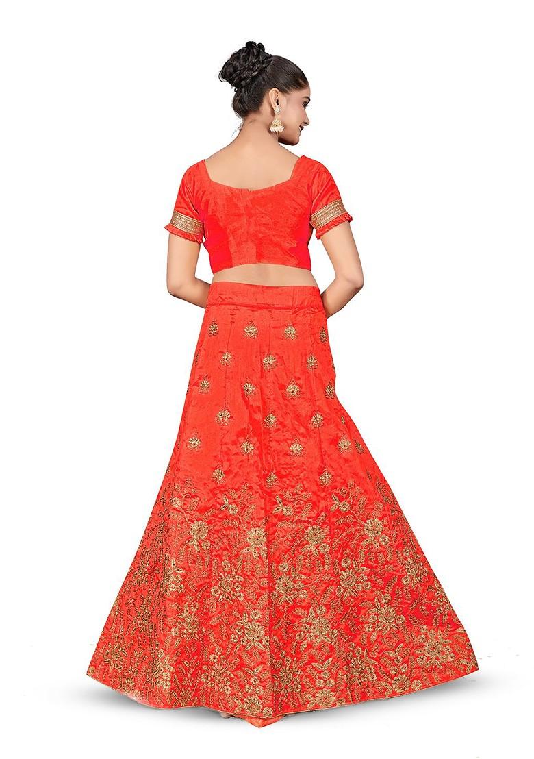 Rust Embellished Blended Lehenga Choli - Indya