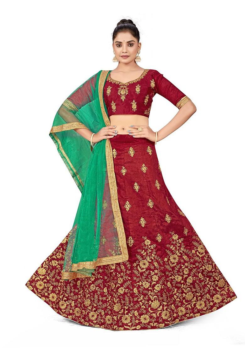 Maroon Embellished Blended Lehenga Choli - Indya