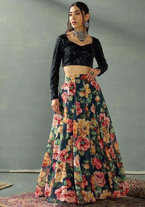 Black Sequinned Blended Lehenga Choli