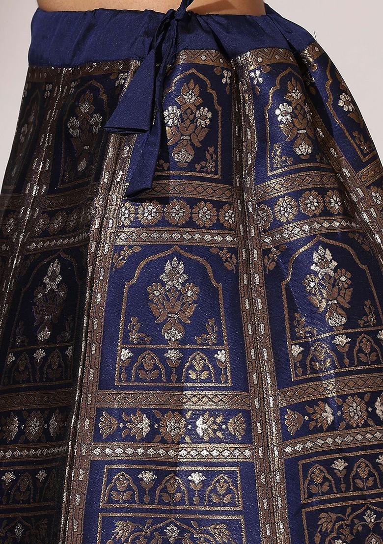 Navy Blue Zari Work Blended Lehenga Choli - Indya