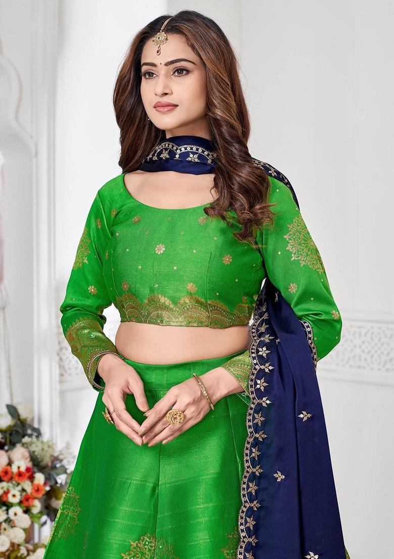 Lime Green Emboridered Blended Lehenga Choli - Indya