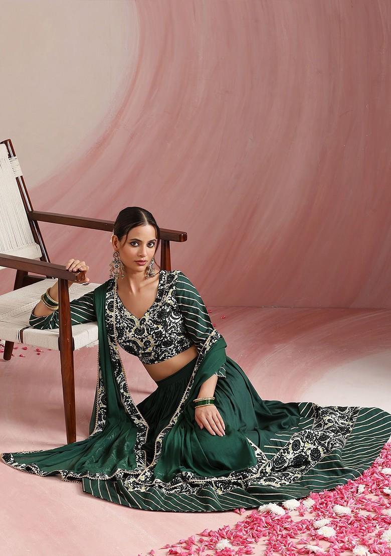 Green Emboridered Blended Lehenga Choli