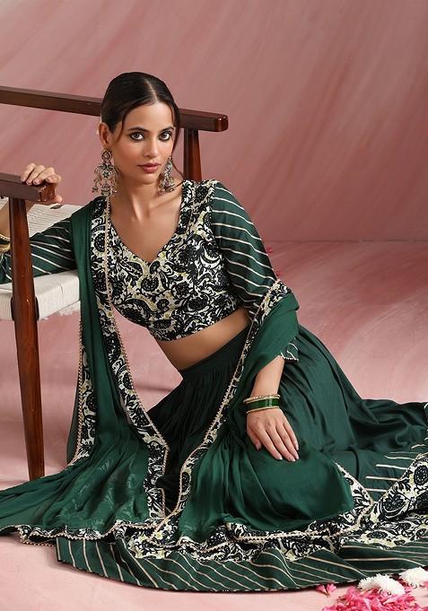 Green Emboridered Blended Lehenga Choli