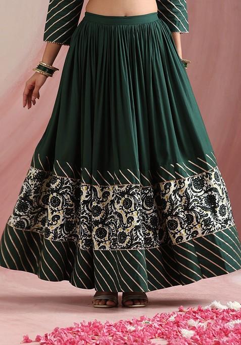 Green Emboridered Blended Lehenga Choli