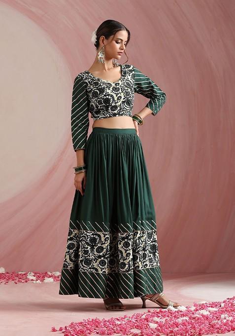 Green Emboridered Blended Lehenga Choli