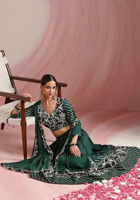 Green Emboridered Blended Lehenga Choli