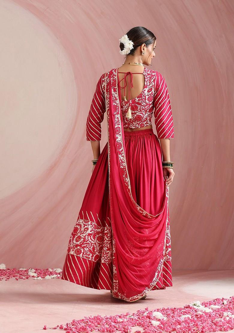 Pink Printed Blended Lehenga Choli