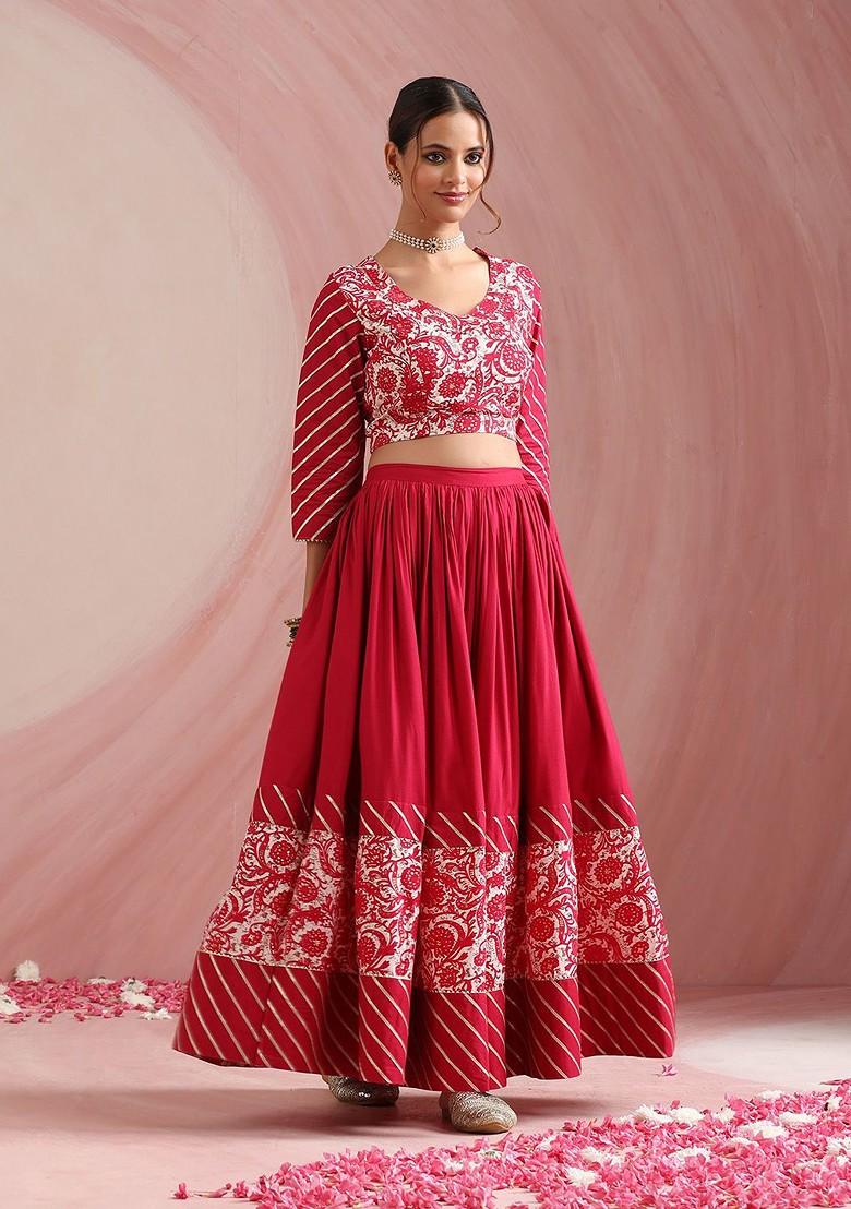 Pink Printed Blended Lehenga Choli