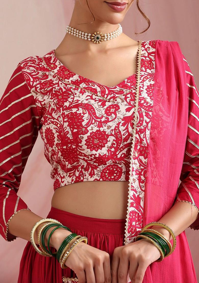 Pink Printed Blended Lehenga Choli