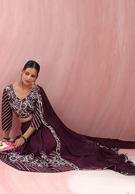 Purple Printed Blended Lehenga Choli
