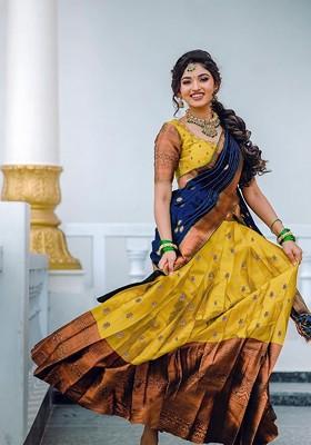 Yellow Woven Design Blended Lehenga Choli