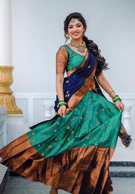 Teal Emboridered Blended Lehenga Choli