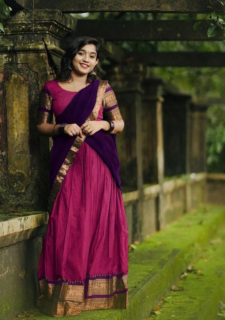 Pink Woven Design Blended Lehenga Choli - Indya