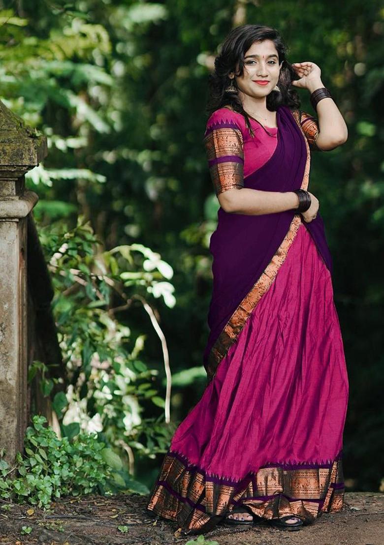 Pink Woven Design Blended Lehenga Choli - Indya