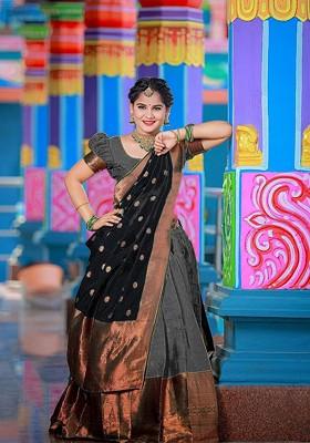 Grey Emboridered Blended Lehenga Choli