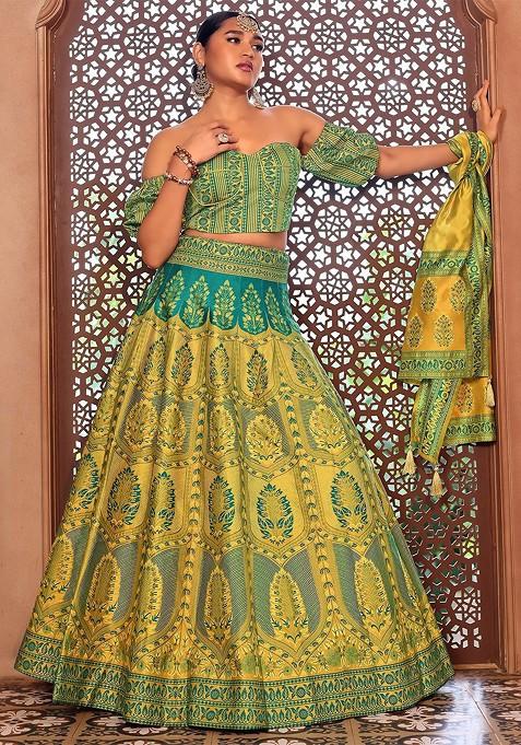 Lime Green Emboridered Blended Lehenga Choli — view on Indya