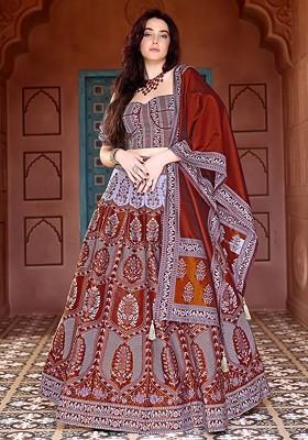 Maroon Emboridered Blended Lehenga Choli