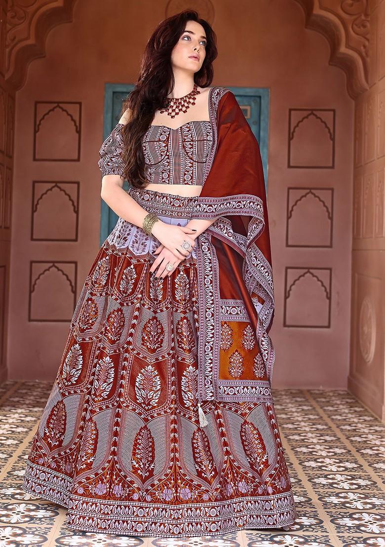 Maroon Emboridered Blended Lehenga Choli - Indya