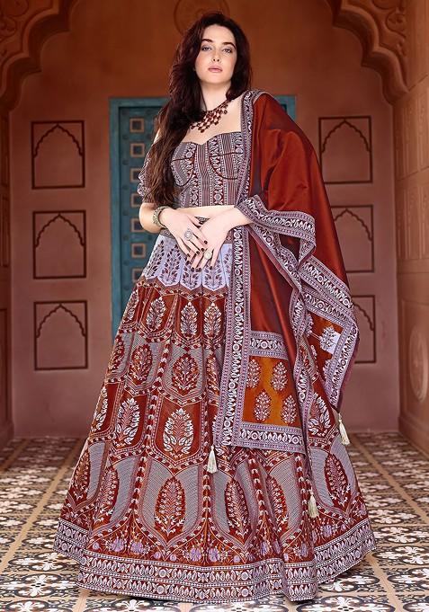 Maroon Emboridered Blended Lehenga Choli — view on Indya