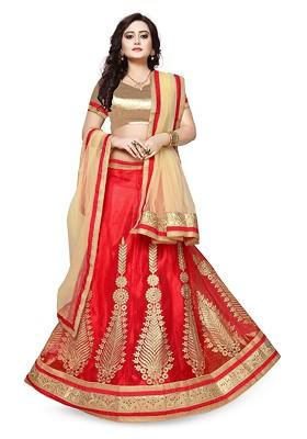 Red Emboridered Blended Lehenga Choli