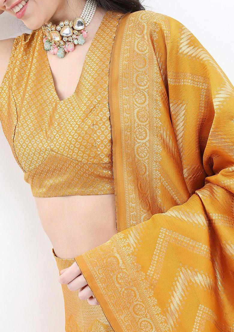 Mustard Emboridered Blended Lehenga Choli - Indya