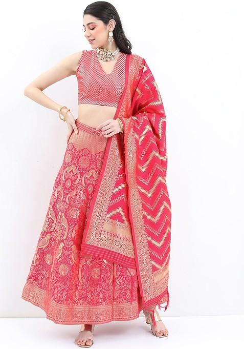 Pink Emboridered Blended Lehenga Choli — view on Indya