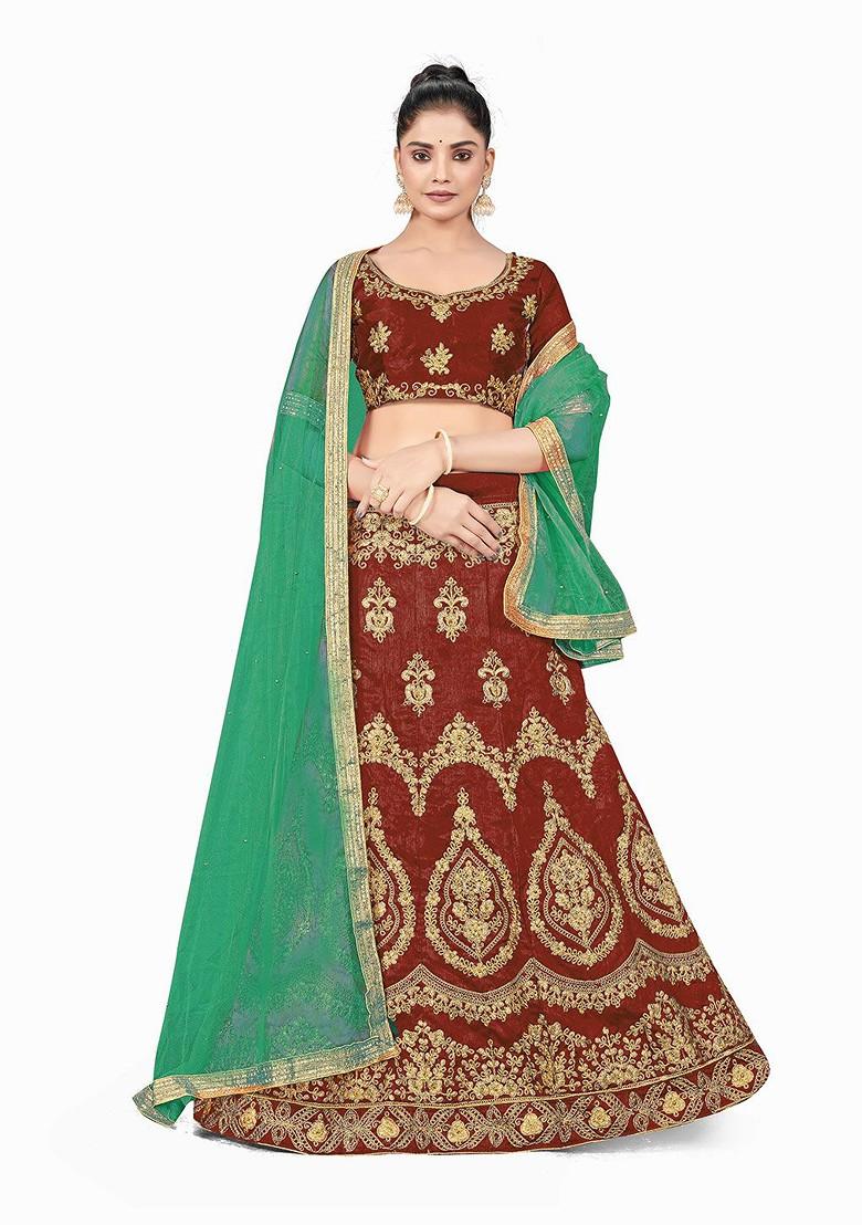 Maroon Embellished Blended Lehenga Choli - Indya