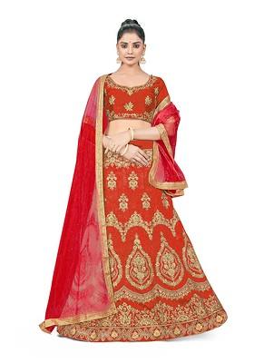 Rust Embellished Blended Lehenga Choli