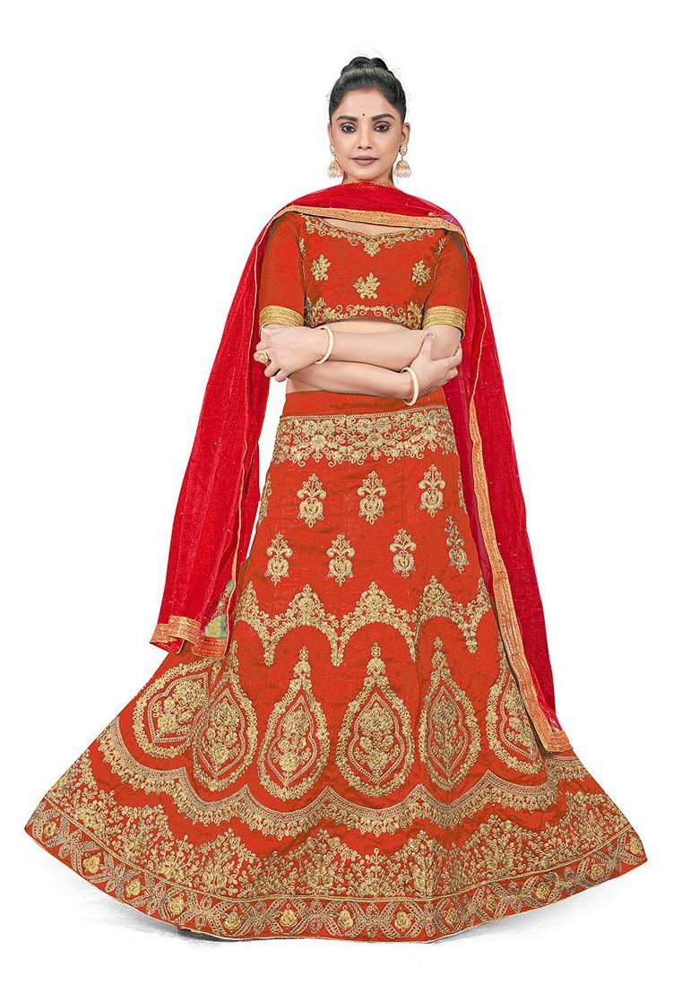 Rust Embellished Blended Lehenga Choli - Indya