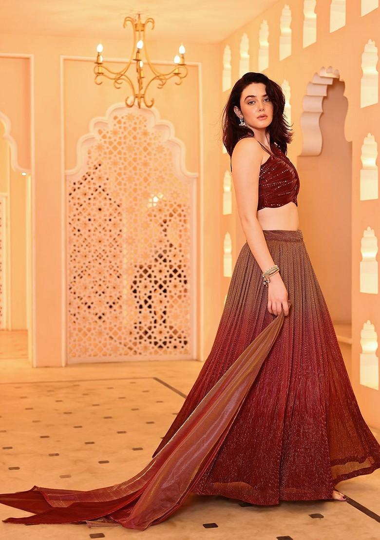 Maroon Embellished Blended Lehenga Choli - Indya