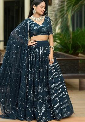 Navy Blue Emboridered Blended Lehenga Choli