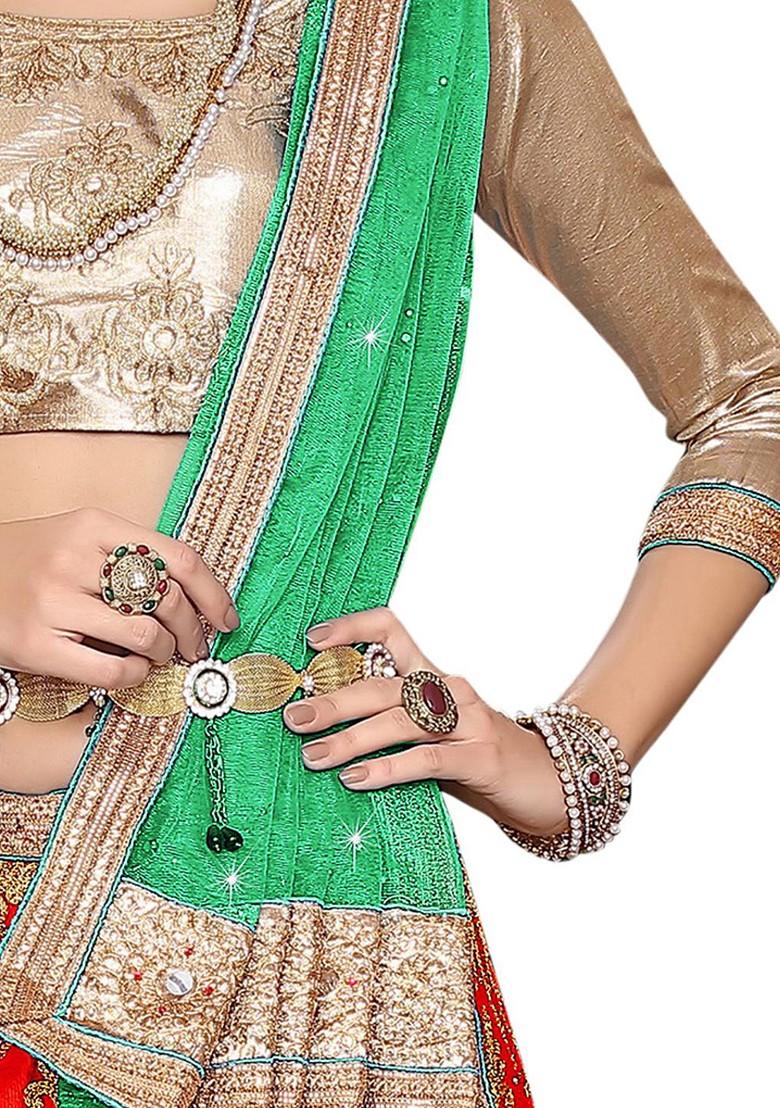 Red Emboridered Blended Lehenga Choli - Indya