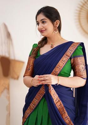 Green Woven Design Blended Lehenga Choli